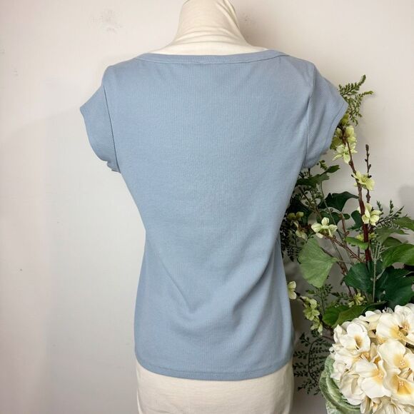 Topshop Periwinkle Ribbed Square Neck Cap Sleeve Top sz 12 - Picture 6 of 10